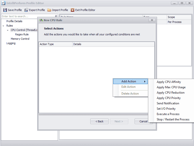 IP action menu